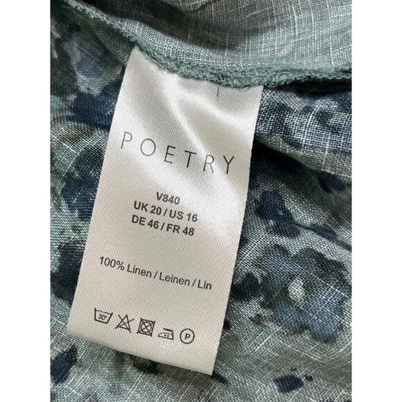 Poetry linen flowy floral water color blouse, size 16 - Picture 3 of 11
